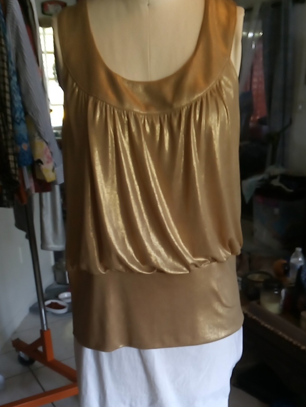 INC International Concepts Shimmering Gold Blouse